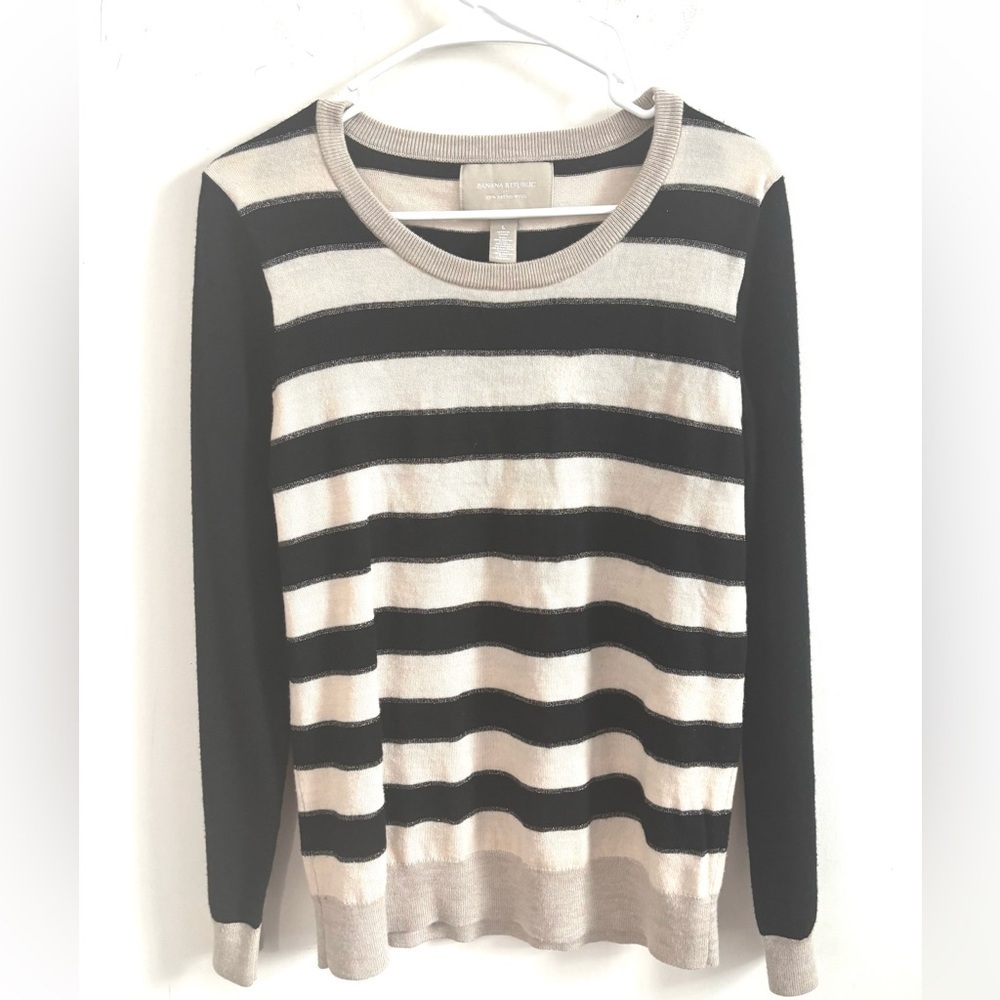 Banana Republic Womens Sweater stripped Wool Large old money Preppy Casual